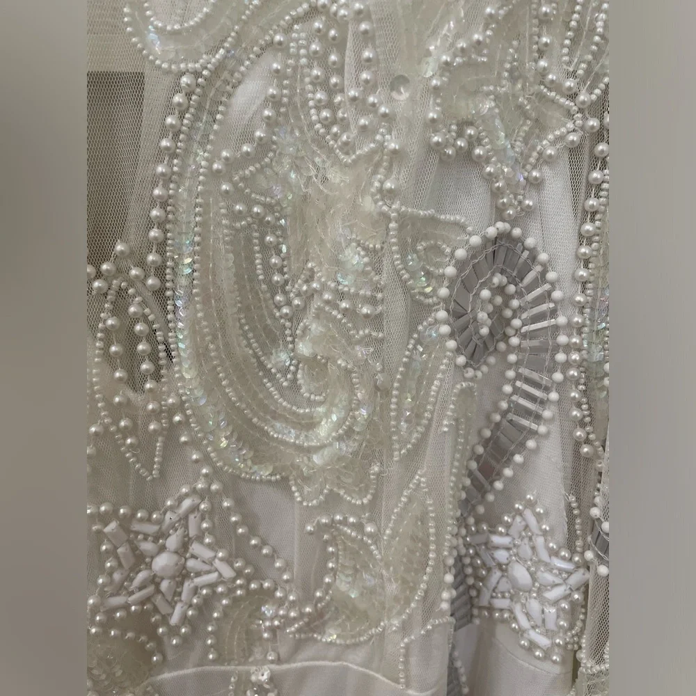 NWT ASOS Edition White Beaded Mesh Fringe Mini Dress Plus Bridal Wedding - Picture 10 of 15